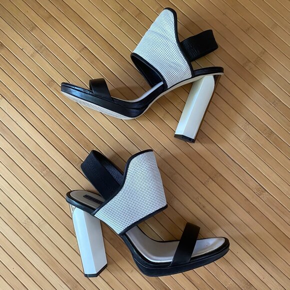 BCBG MaxAzria Size 10 Jovian High Heels Black White Leather Sandals BCBGMaxAzria - Picture 4 of 14